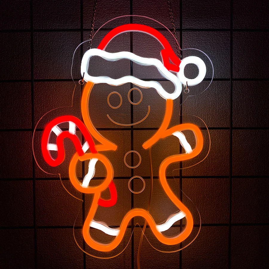 Gingerbread Man LED Neon Sign, Christmas Wall Light for Living Room, New Year Holiday Party Window Decor, Festive Gift，USB