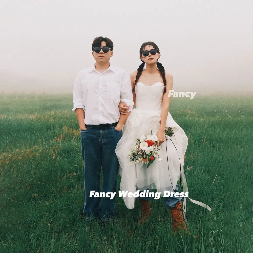 Fancy Princess Sweetheart Wedding Dress Korea Photo Shoot A Line Soft Tulle Bridal Gown Back Corset Customized