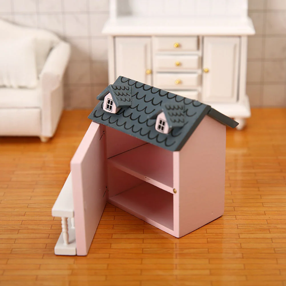 Villa Small House Tiny Painted Mini Model Miniature Furniture Suite Adorable Wood Wooden Child Ornament