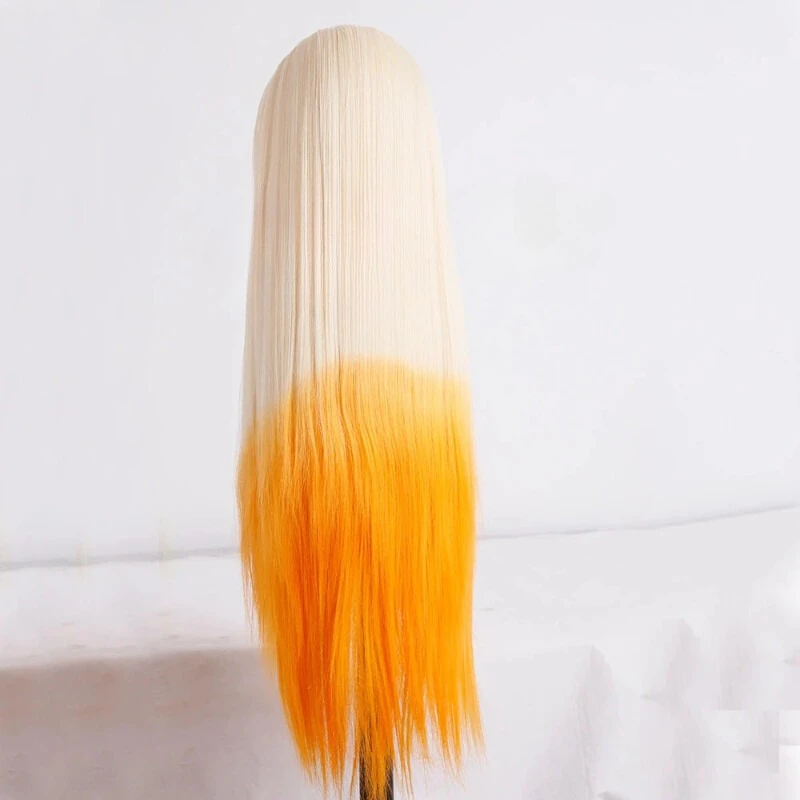Bone Straight Blonde into Orange Long Ombre Wigs Synthetic Lace front Wig