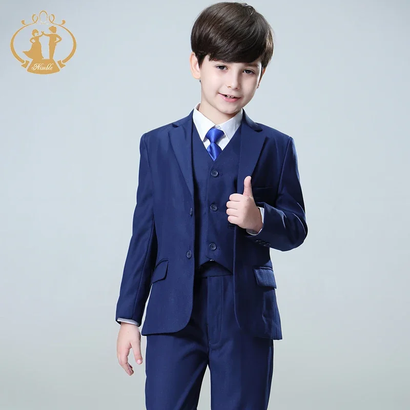 Spring Autumn Formal Boys Suits for Weddings Children Party Host Costume Blue Blazer Vest Pants Top Quality Wholesale Clothing