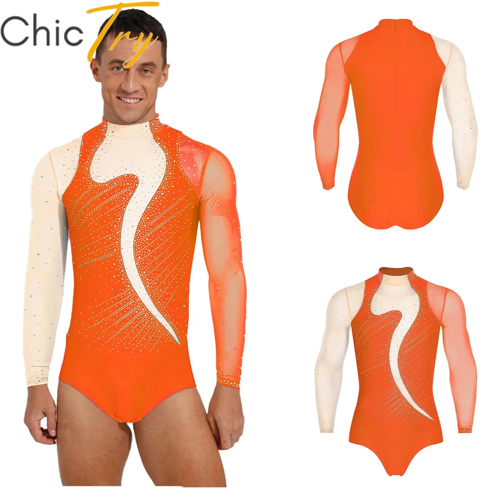 Justaucorps de gymnastique de Ballet, vêtements de danse de patinage artistique pour hommes, Costume de spectacle sur scène, strass, combinaison d'entraînement