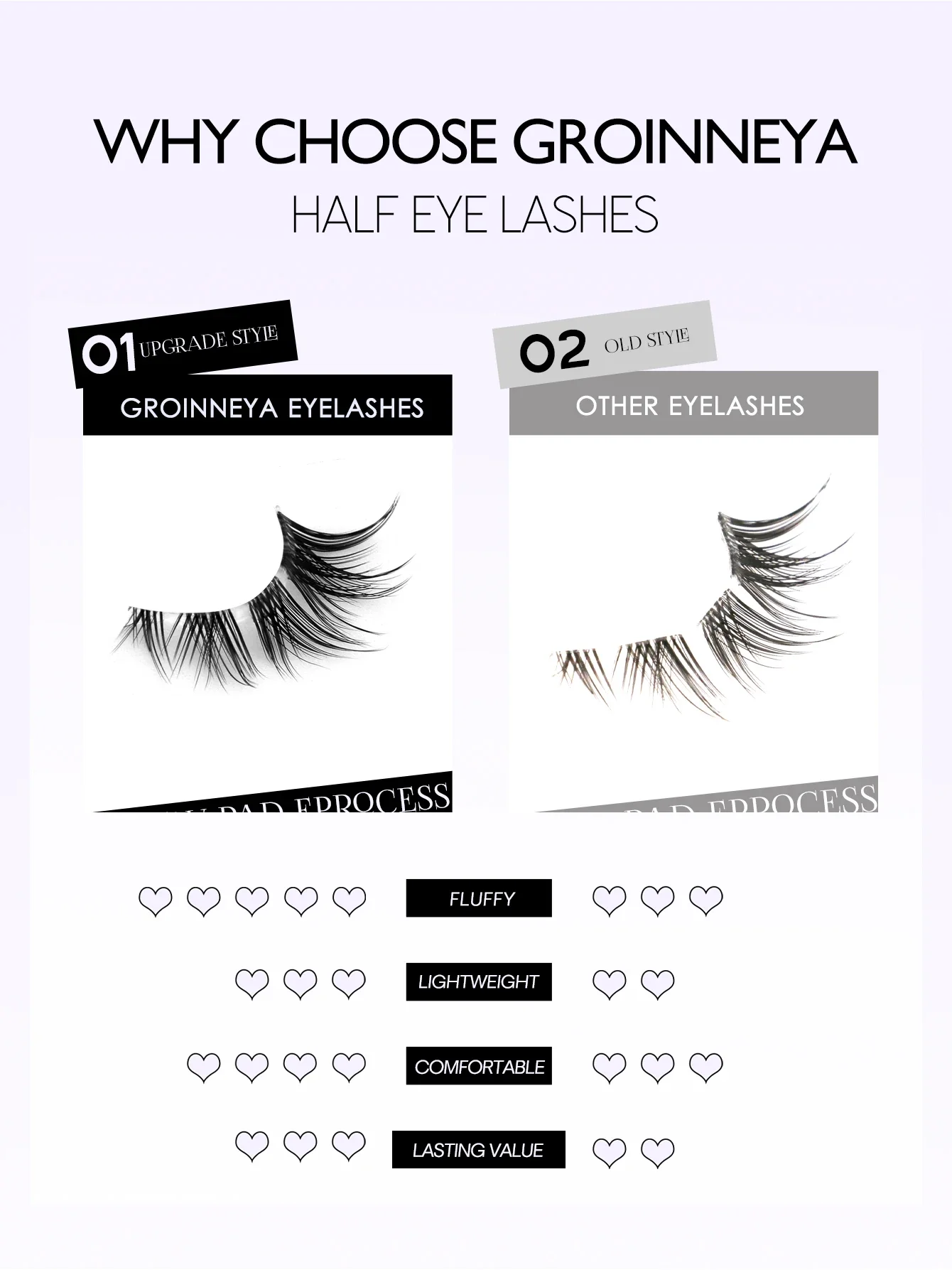 GROINNEYA Cat Eye Lashes Soft Natural Faux Mink Eyelashes Fake Lashes Natural Look Wispy Winged End Eye Elongated Half Lashes