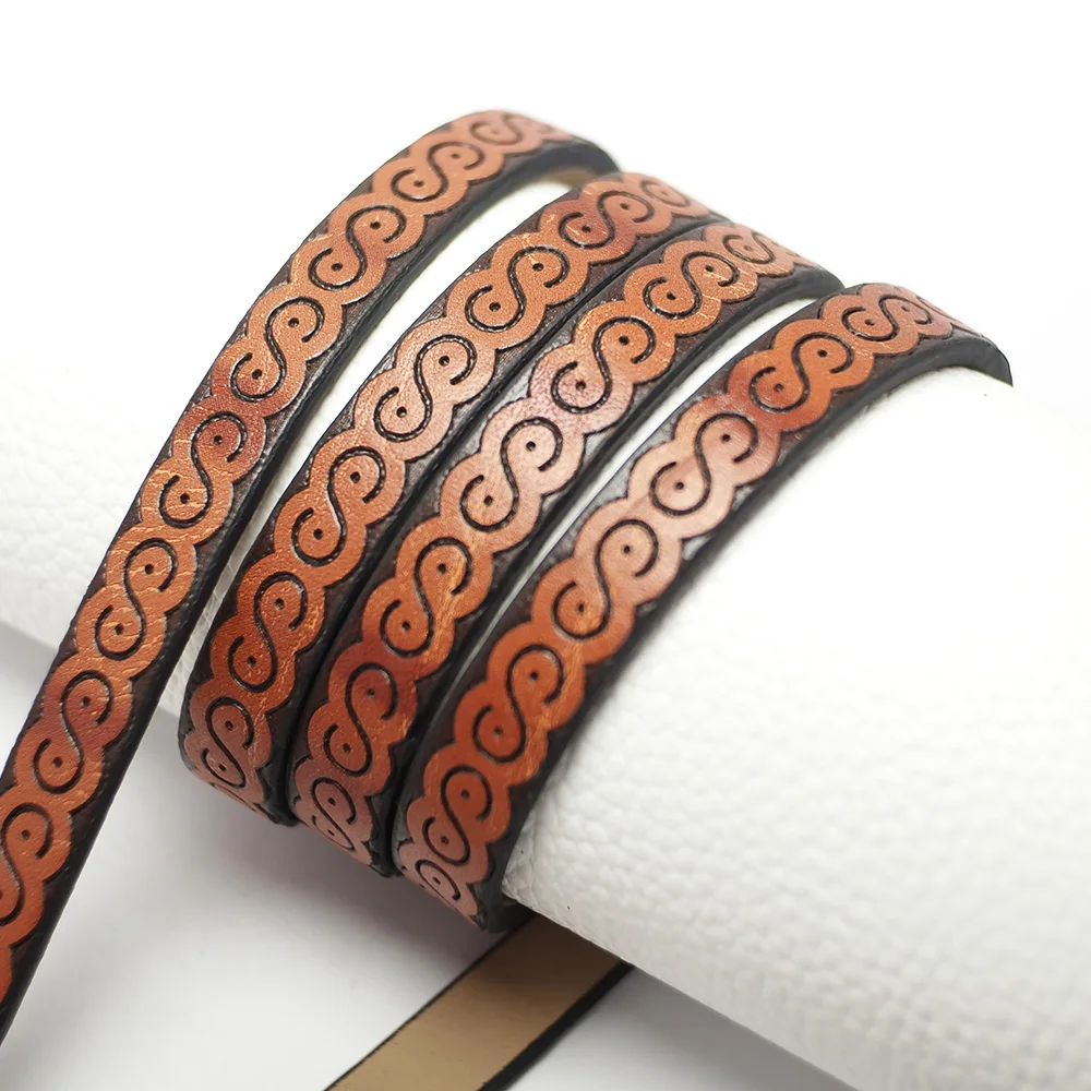 45inch Brown S Shape Embossed Leather Cord,10mm Leather Strip,Leather Belt Bag Handle,Waist Chain KeyChain Bracelet Making