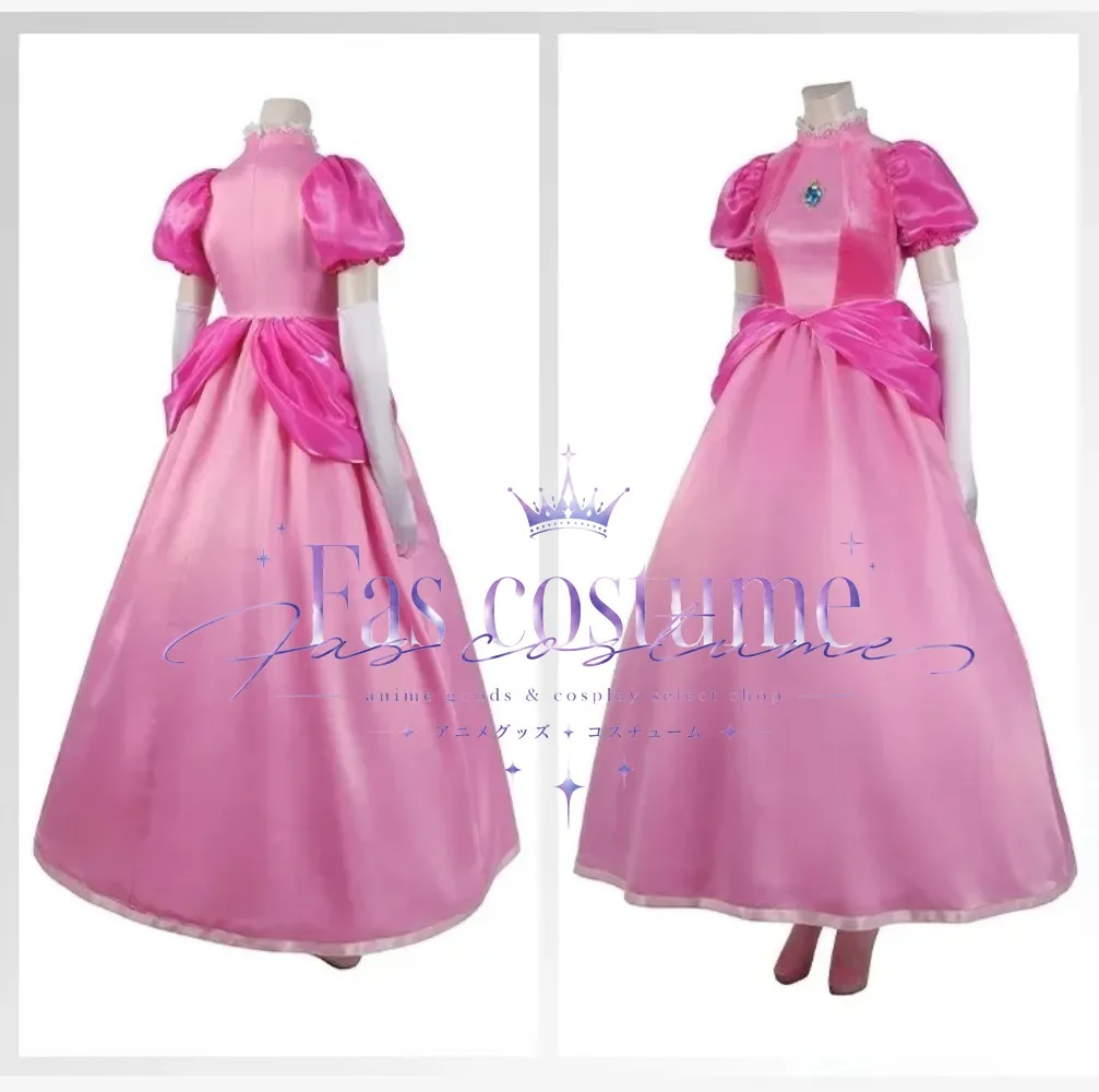 Princess Peach Cosplay Costume Super Bros Costume Pink Lolita Princess Dress Crown Earrings Gloves Halloween Christmas Girl Gift