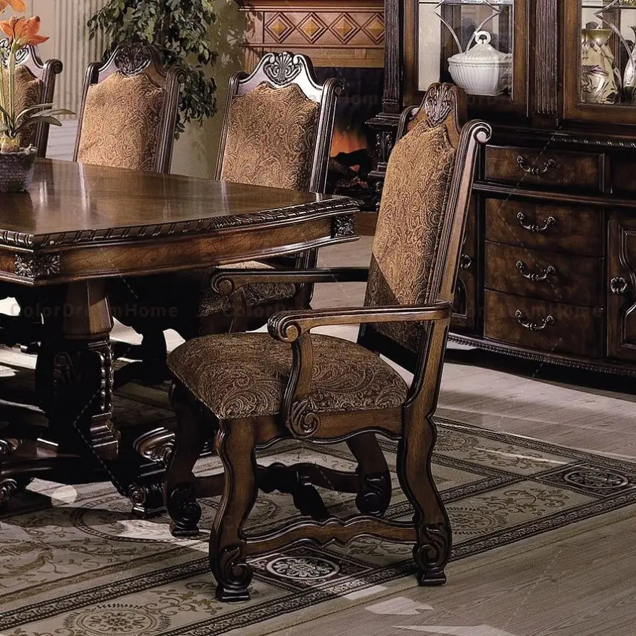 American Antique Design Solid Wood Dining Room Furniture Dining Table With 8 Chairs