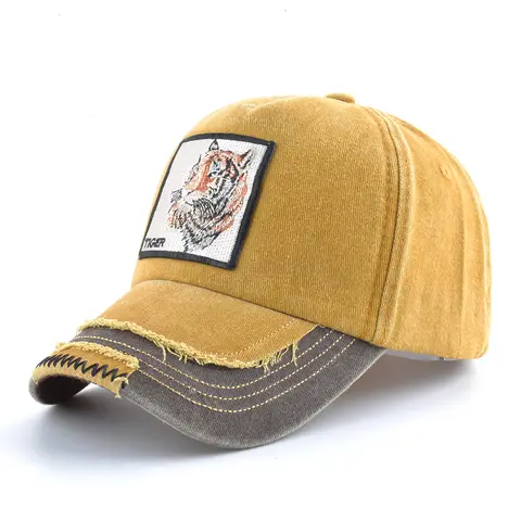 Vintage Denim Baseball Cap With Embroidery Tiger Patch Men Snapback Hip Hop Dad Hats Women Four Seasons Adjustable Visor Cap