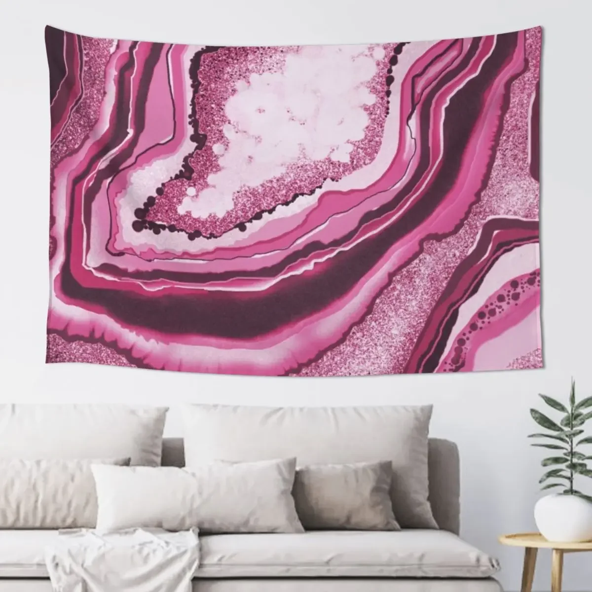 Modern Abstract Hot Pink Agate Geode Gemstone Crystal Tapestry Bedroom Decor Home Decorators Wall Decoration Items Tapestry