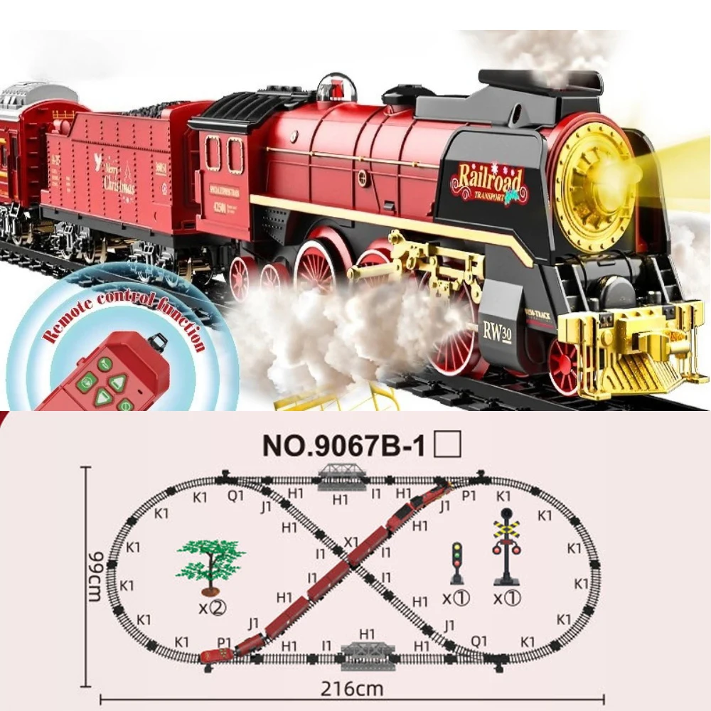 クラシックなリモコン電動列車のおもちゃ、シミュレーション蒸気機関車模型、ライト付き、子供のおもちゃ、クリスマスプレゼント