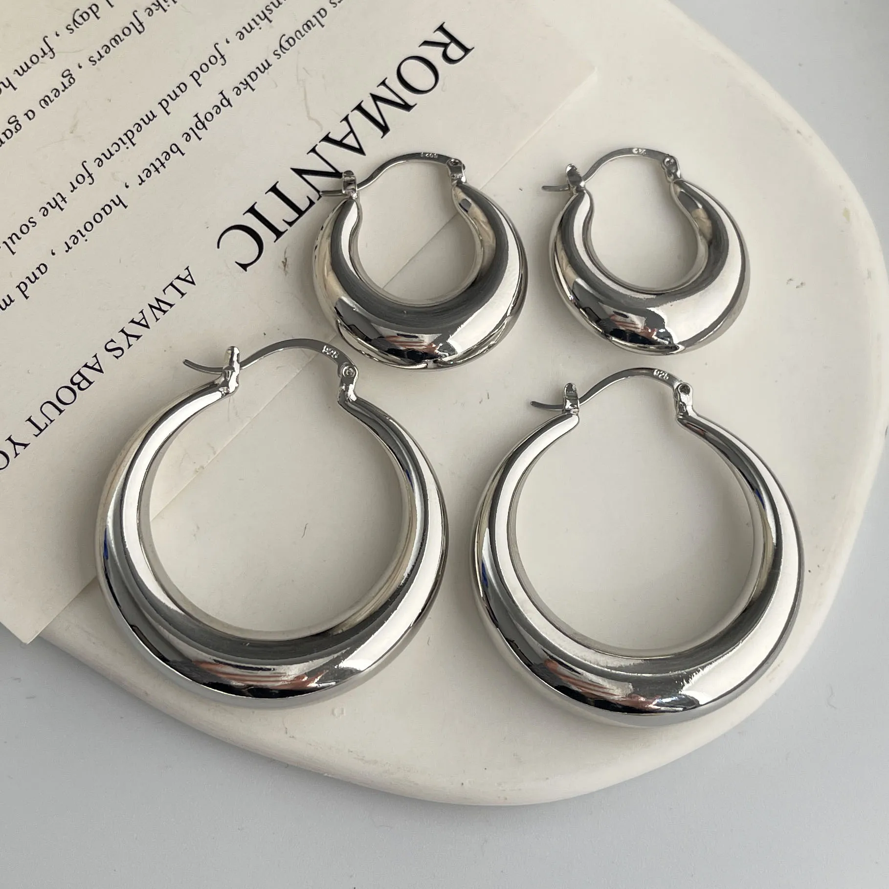 925 Sterling Silver Vintage Earrings For Women Trendy Simple Round Big Earring Jewelry Prevent Allergy Party Accessories Gift view 4