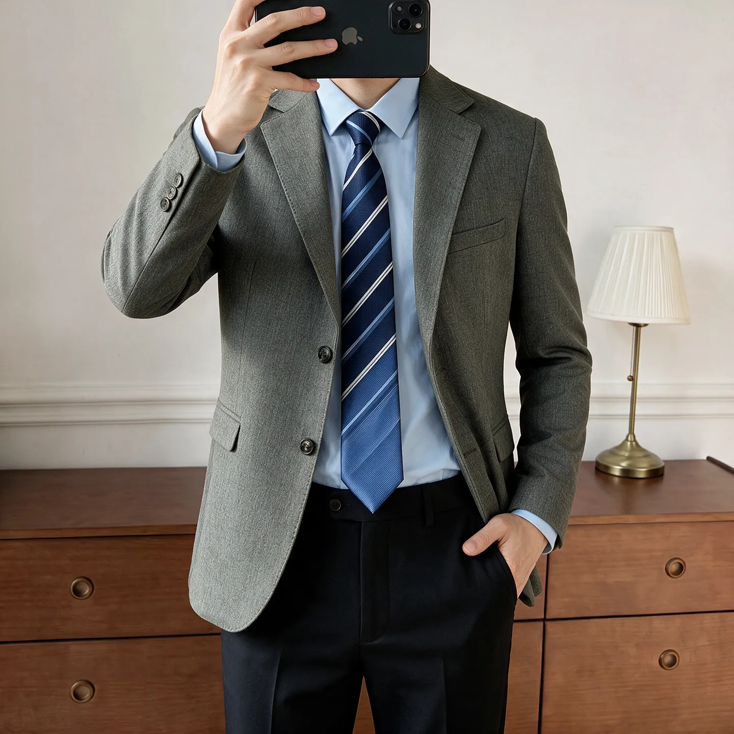 High-Quality Fashionable Retro Texture Men's Suit Simple Maturity Style Lightweight Business Casual Commute Suit