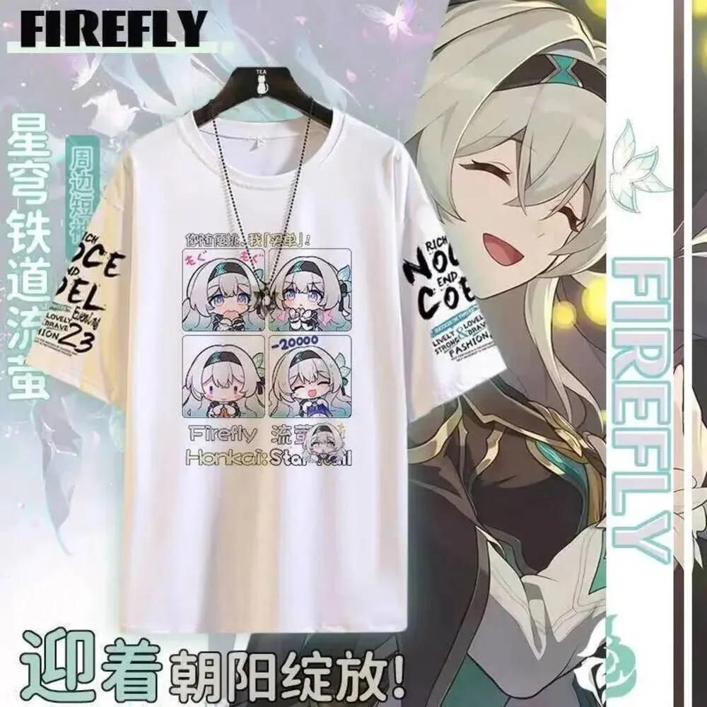 

2024 Summer New Simple Fashion Anime Honkai: Star Rail Firefly Acheron Round Neck Short Sleeve T-Shirt Casual Daily Tops