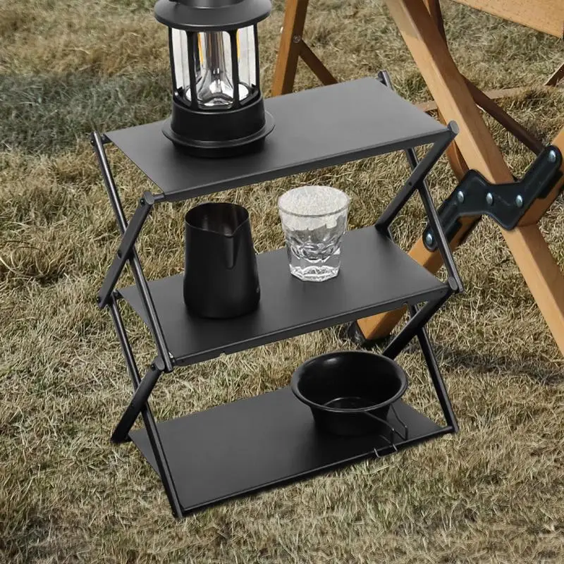 

3 Layer Camping Folding Shelf Storage Rack Foldable Shelves With Organizer Bag Portable Picnic Seasoning Storage Table For Camp