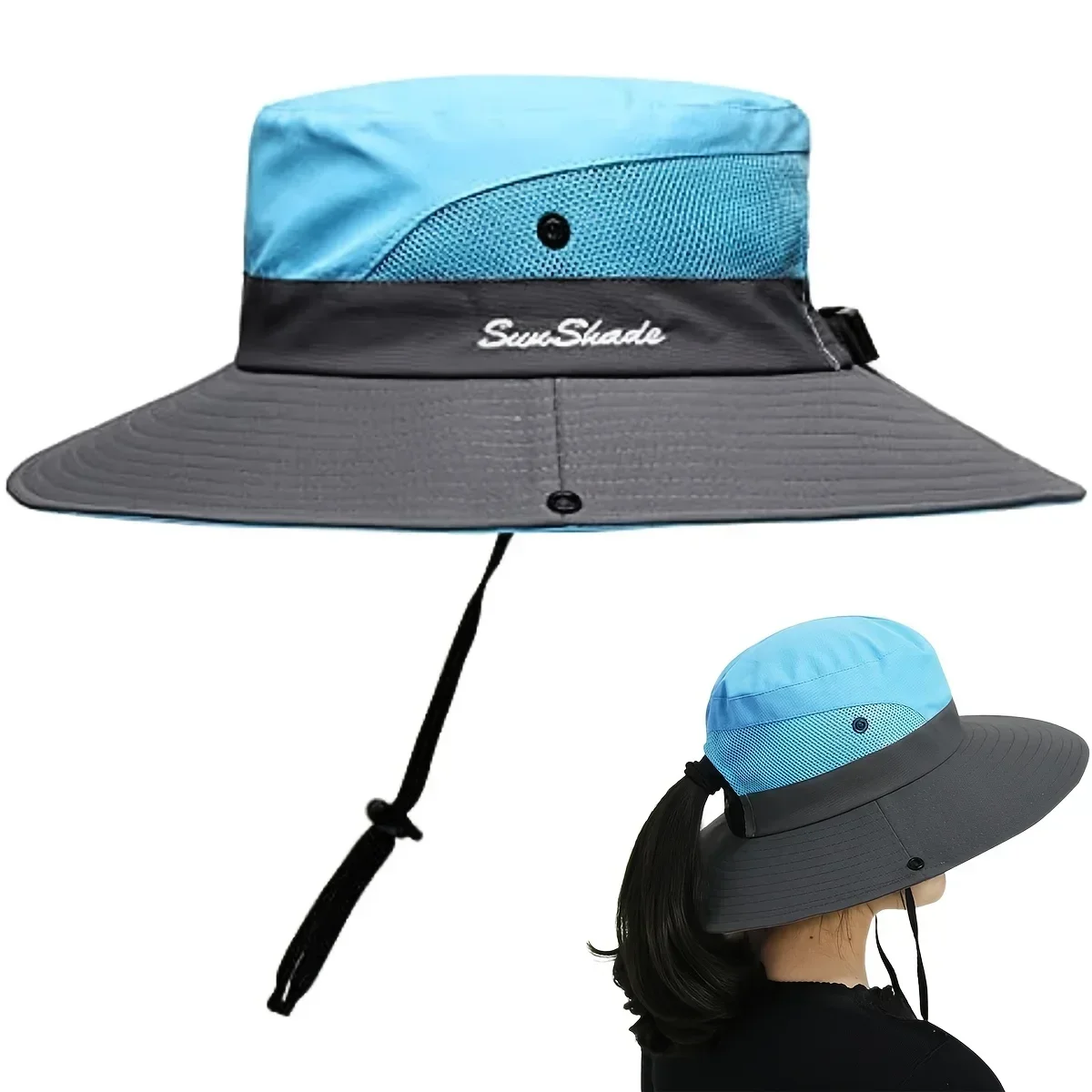 Frauen Pferdeschwanz Fischer Hut Wasserdichte Sonne Kappe Reine Farbe Outdoor Reise Angeln Klettern Wandern Große Krempe Eimer Hut Undefine