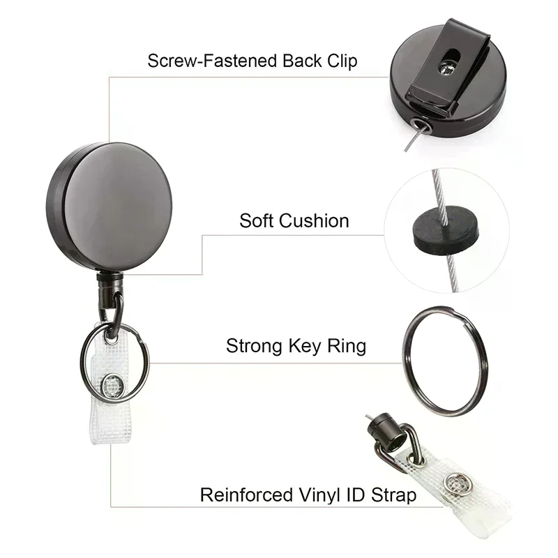 /HTF/Metal Wire Keychain Pull Badge Reel ID Lanyard Name Tag Card Badge Easy-to-pull Buckle Rope Elastic Key Ring Retractable