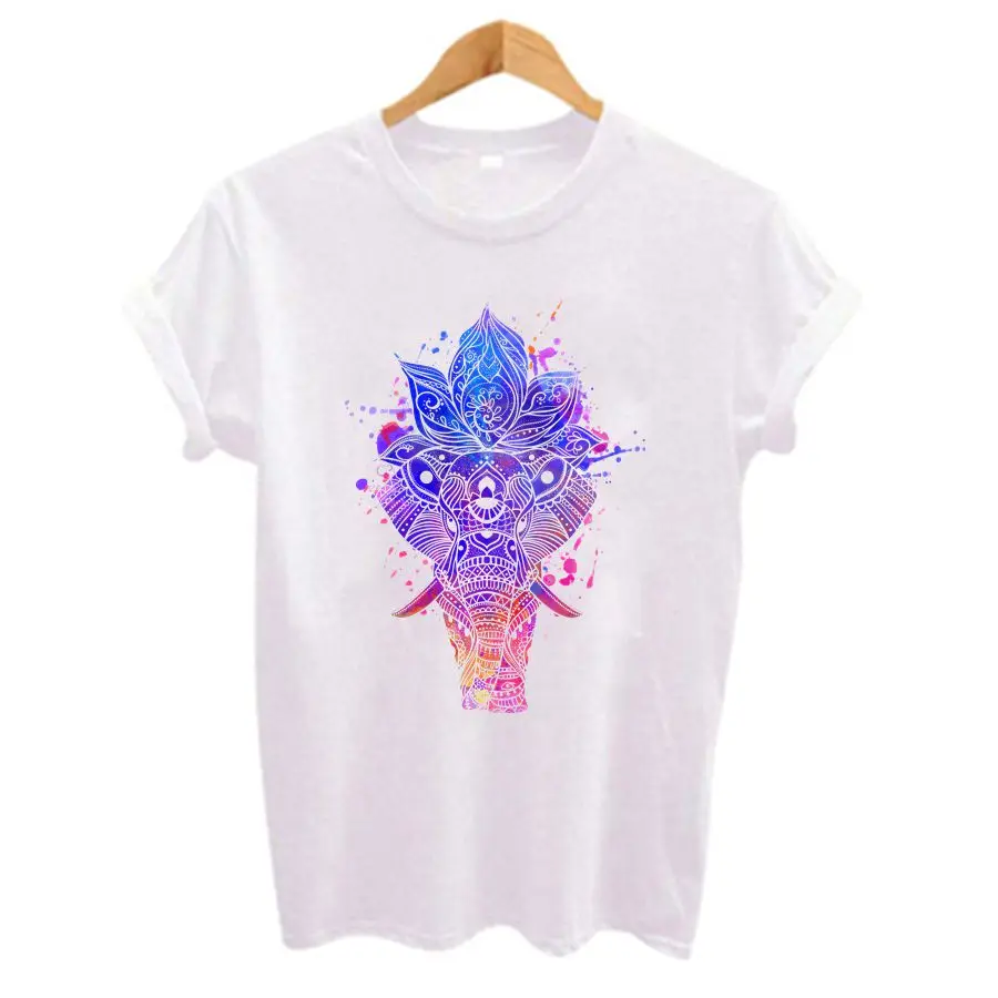 Women's Casual Short Sleeve T-Shirt, Female Clothing, Psychedelic Elephant Print, Cool Tees, Summer Tops