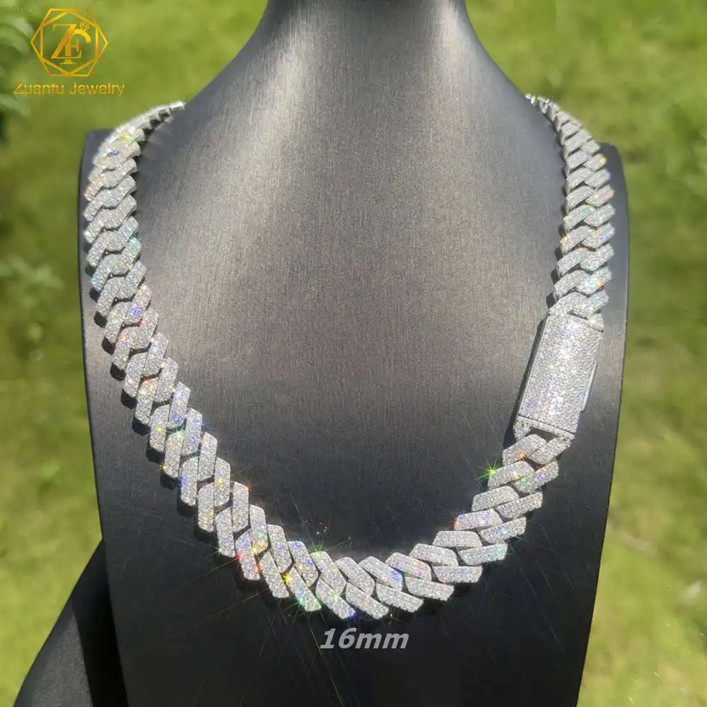 

Gra Pass Diamond Tester Silver Cuban Link Chain Wide 2rows 925 Solid Moissanite Diamond 8mm-20mm Jewelry Set Necklaces Hiphop