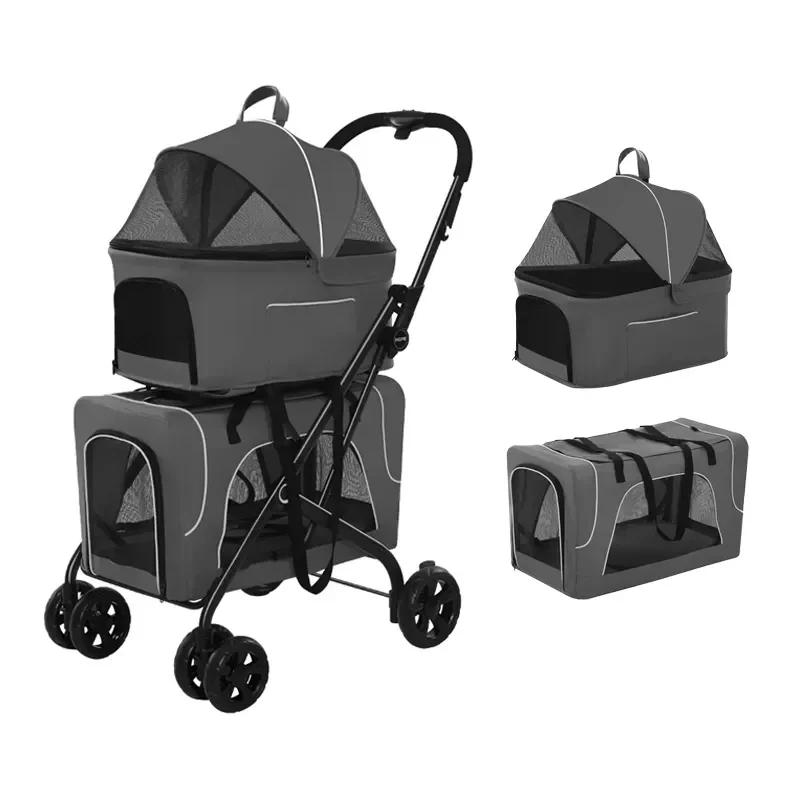 High Quality Pet Travel Outdoors Type Foldable Double Twin Pet Stroller for Dogs and Cats