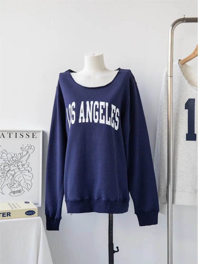 

Vintage Letter Print Oversized Sweatshirt Women Autumn Scoop Neck Long Sleeve Cotton Loose Pullover Sexy Street Chic Hoodies Y2K