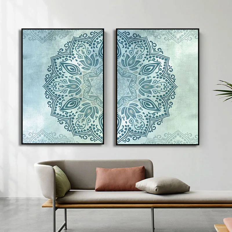 Mandala Floral Beige Neutral Boho Yoga Wall Art Print Canvas Painting Poster Picture for Living Room Home Interior Decor