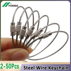 Stainless Steel Wire Keychain Cable Key Rings Loop Wire Cable Braided Steel Chain Luggage Tag Ring Tag Holder
