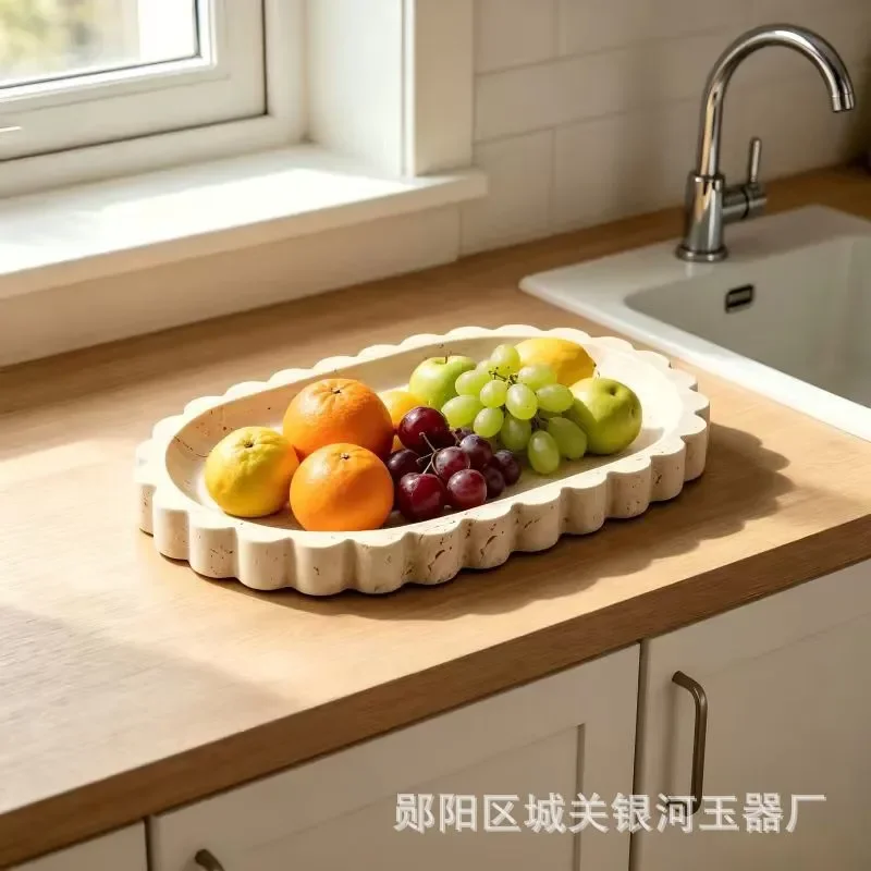 for Natural Travertine Wavy Edge Tray Wabi Sabi Style Cosmetic Storage Tray Model Room Soft Decoration Ornament Cross Border