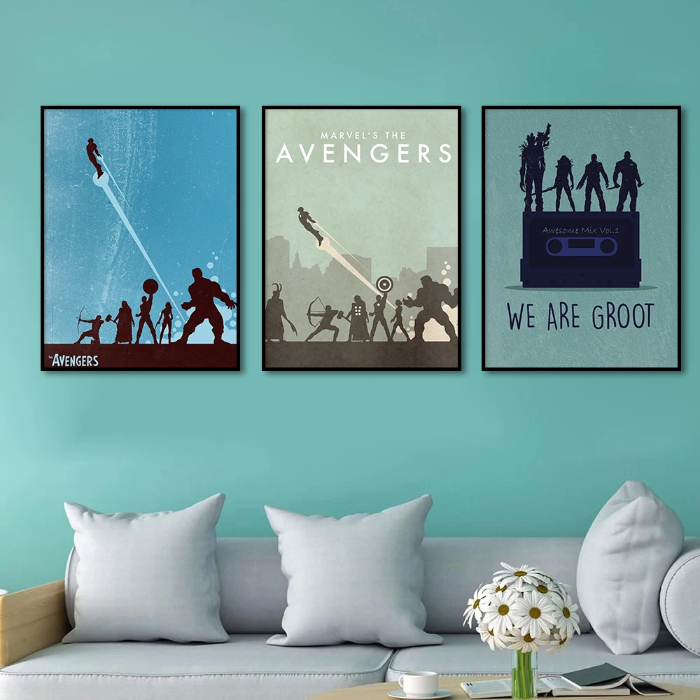 

The Avengers Movie Poster Disney Wall Art Canvas Painting Print Superhero Silhouette Pictures for Living Room Home Decor Cuadros