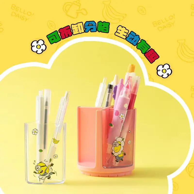 MINISO Kawaii Flower Minions Series Cartoon Desktop portapenne rotante Anime girl\'s Heart Cute Makeup Brush Storage Bucket