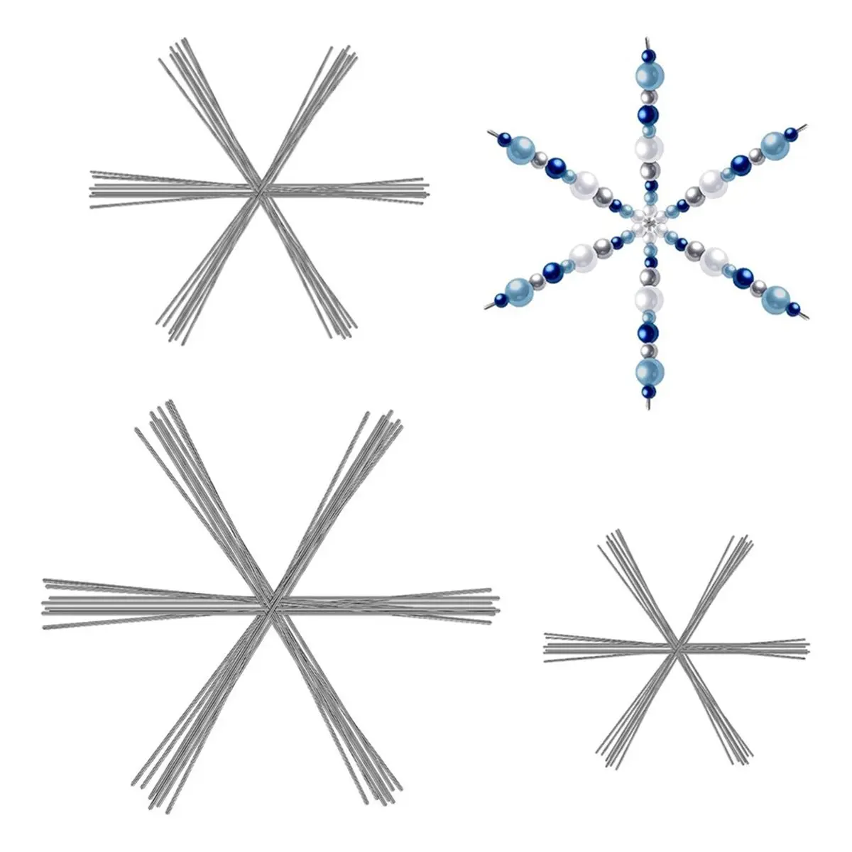 24 Pcs Christmas Snowflake Wire Xmas Beading Supplies, 3.7/4.5/6 Inch Xmas Bead Wire for Jewelry Making Wrapping Wire