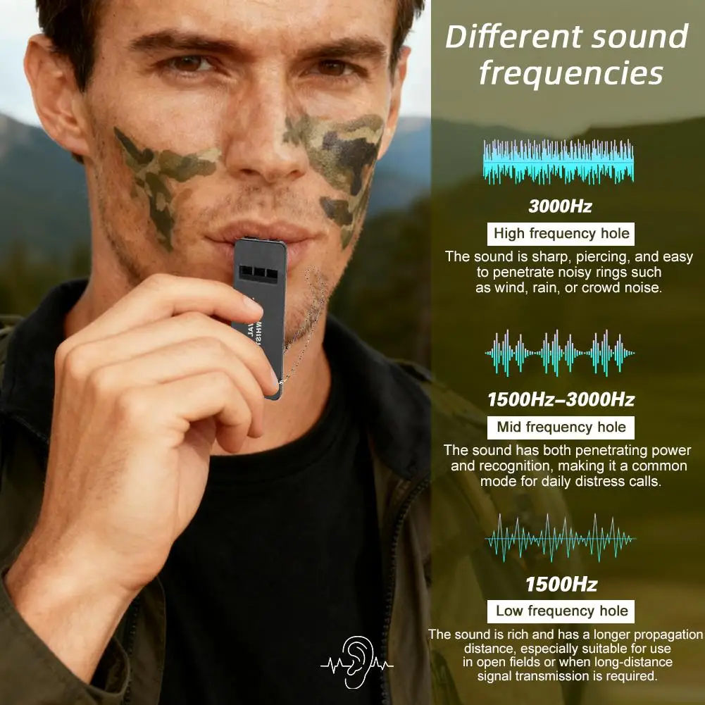 Fischio di sopravvivenza di emergenza all'aperto con fischio a 3 frequenze ad alta decibel per campeggio, escursionismo, caccia, attrezzatura per fischio di sopravvivenza