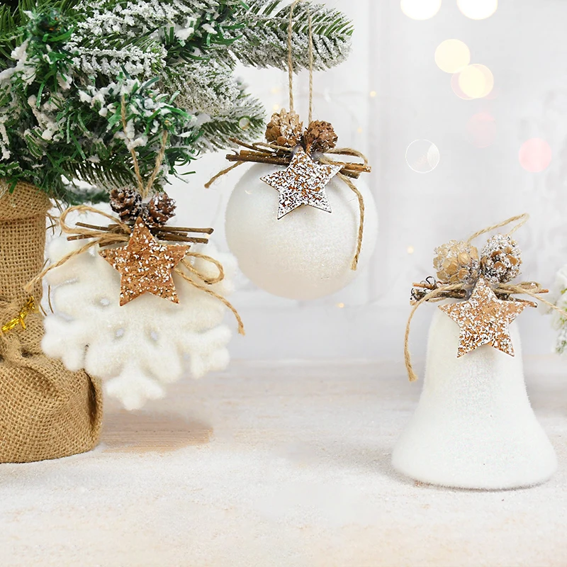 

1/2pcs White Snow Flakes Bell Christmas Pendant Xmas Tree Hanging Ornaments Balls Home Christmas New Year Party Decoration Gifts