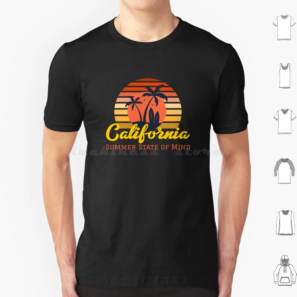 California Sumer State Of Mind T Shirt Cotton Men Women DIY Print California Summer Vibes Palm Trees Surfing Beach Surfboards