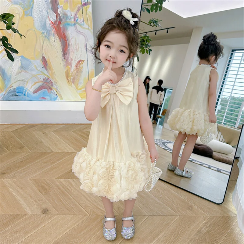 Ball Gowns Elegant Girls Princess Dress Evening Birthday Party Prom Dresses Baby Girl Dress Kids Flower Dress Bow Dress