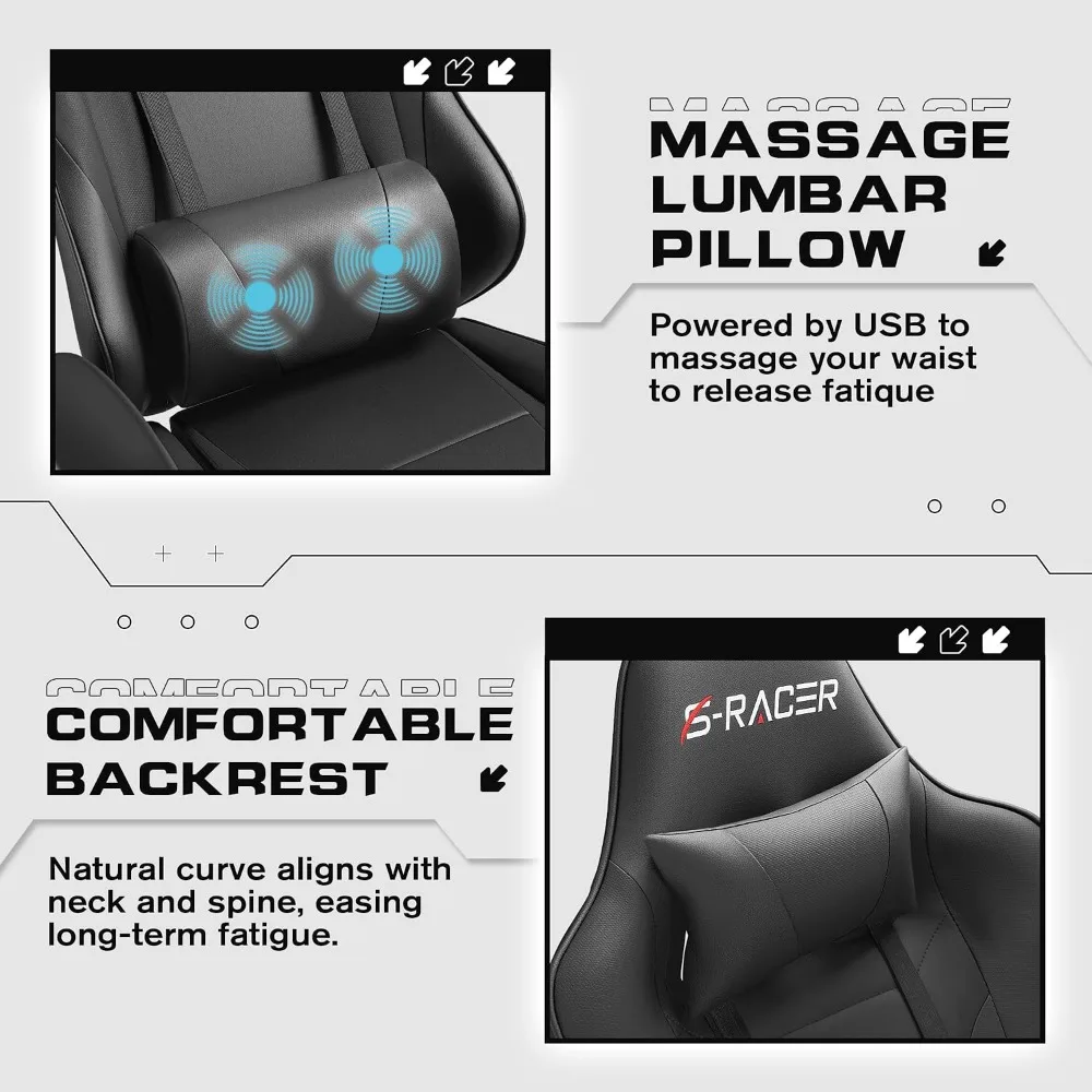 Gaming Chairs: Ergonomic Desk Chair with Footrest, Massage Lumbar Support, Height Adjustable, Swivel Seat view 5