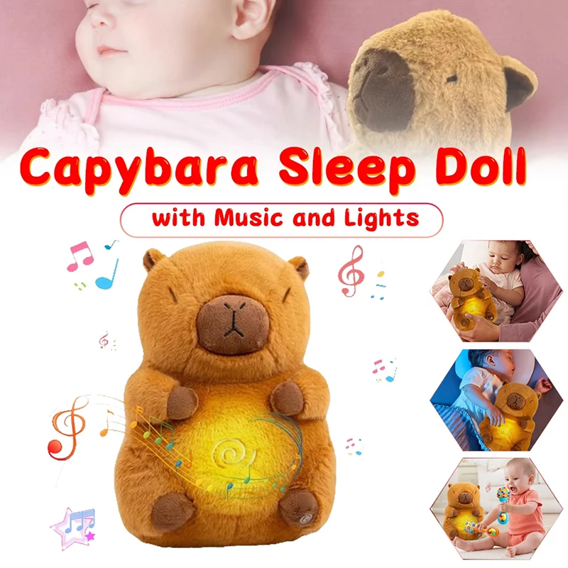 

Music Breathing Capybara Plush Doll Rhythmic Lights Toys Kids Sleeping Soothing Companion Kapybara Soft Doll Birthday Gifts