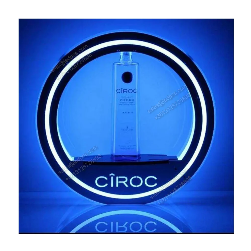 Custom Battery Power Luminous LED Ciroc Vodka Champagne Wine Bottle Glorifier Display VIP Service Presenter with Metal Handle