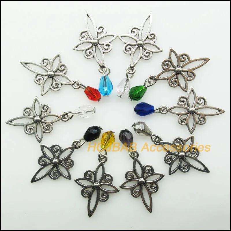 

10 New Cross Frame Charms Tibetan Silver Plated Pendants Mixed Teardrop Crystal 20x28mm