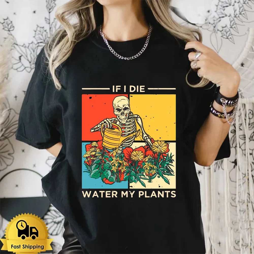 

Watercolor T-Shirt Halloween Printed Short Sleeved Trendy Black T-Shirt Clothing Fun Versatile Summer Top O-Neck Basic T-Shirt