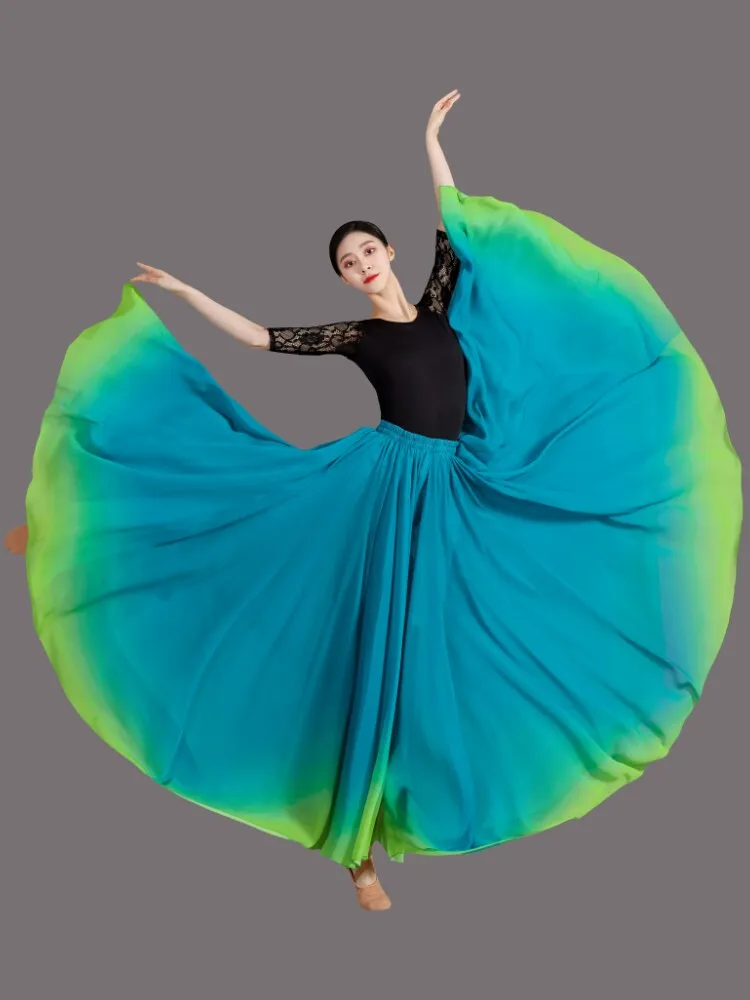 Gradient Color Dance Skirt Elegant Women Belly DanceSkirt Sun Skirt Classical Dance Performance Costume Large Swing A-line Skirt