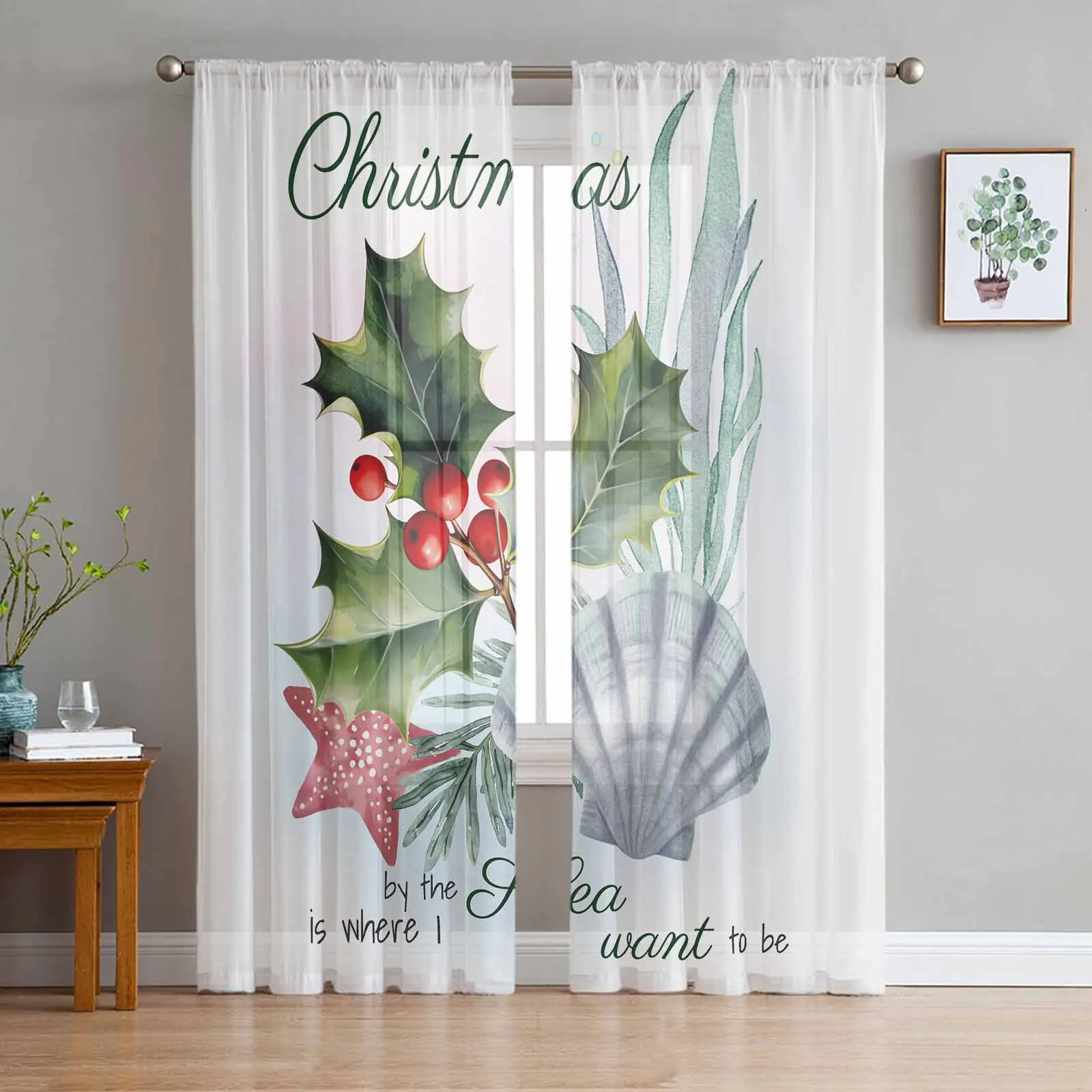 

Christmas Marine Creatures Starfish Curtains Living Room Bedroom Kitchen Decoration Window Voiles Organza Tulle Curtain