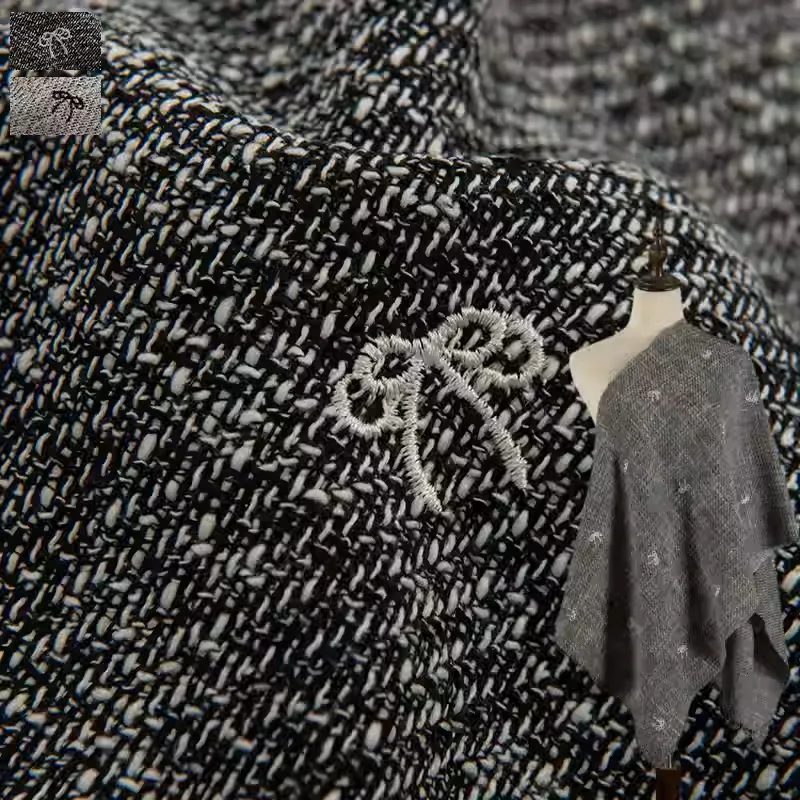 

Твидовая ткань с вышивкой бантом и окрашенной пряжей для весенних и осенних курток, платьев, костюмов, пальто, материал для шитья своими руками