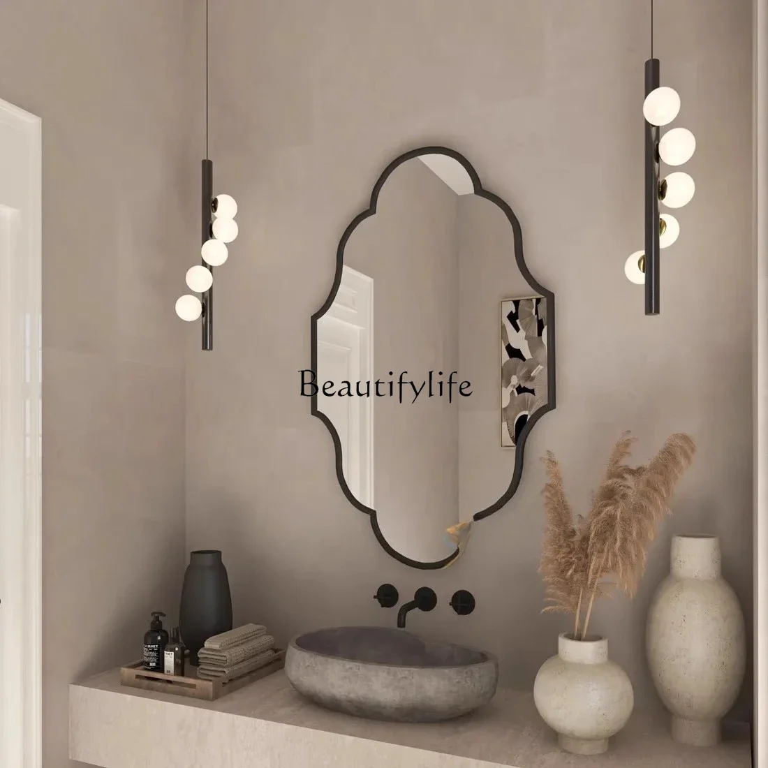 1**French smart bathroom mirror special-shaped bathroom makeup wall-mounted decorative mirror simple