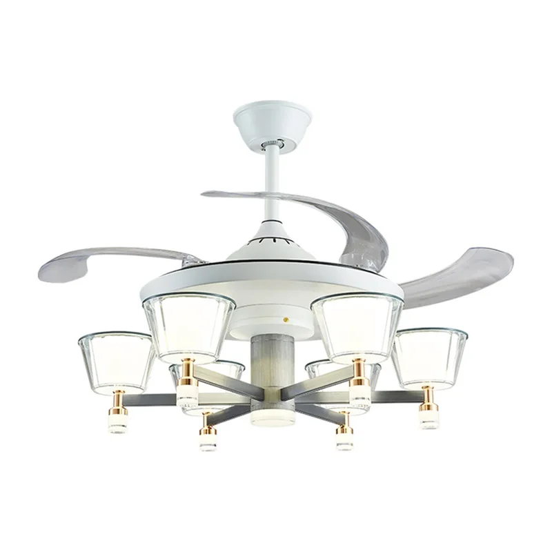 TYLA Lamp With Ceiling Fan White With Remote Control Invisible Fan Blade LED Fixtures Home Decorative For Living Room Bedroom