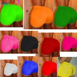 Neon Green Orange Elastic Fitness Sporty Short Women Fashion Stretch Push Up Running  Casual High Waist Party Club Gym Short