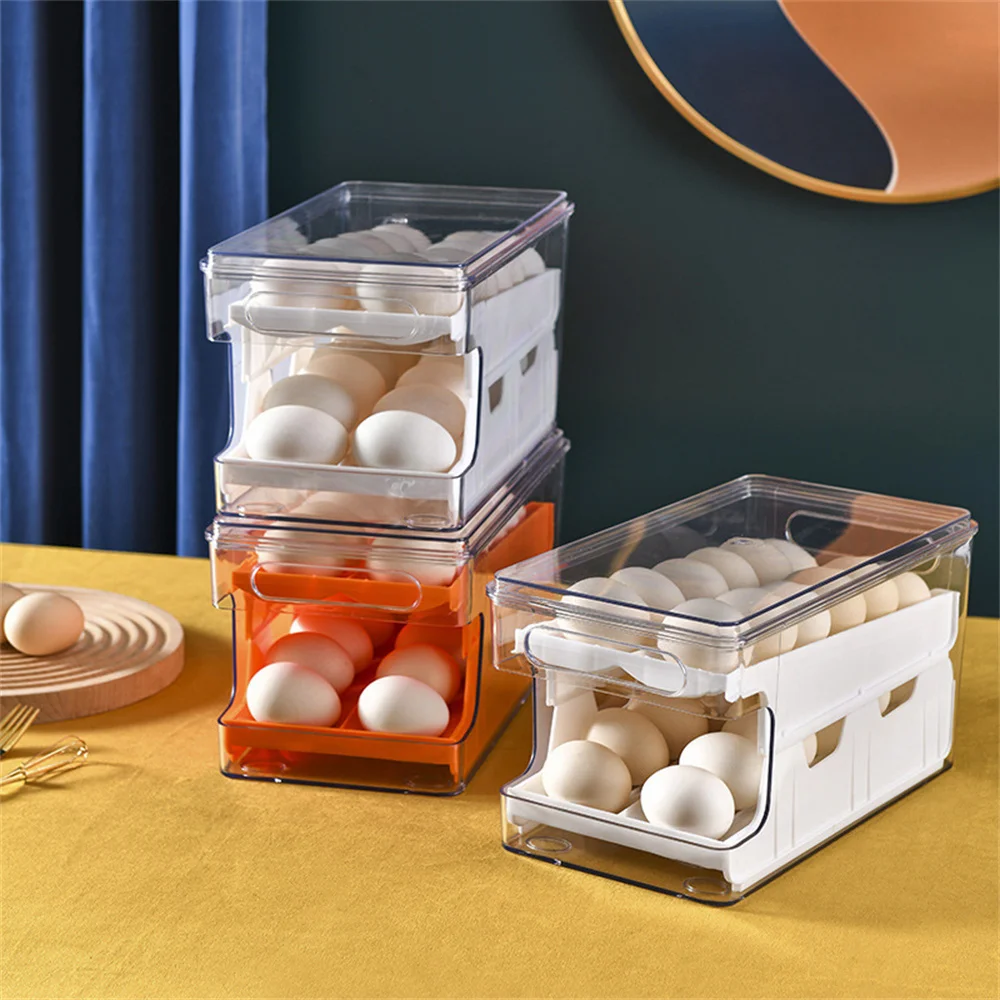 

Egg Storage Box Refrigerator Organizer Food Containers Egg Slide Fresh-keeping Case Holder Tray Dispenser Kitchen Storage Boxes