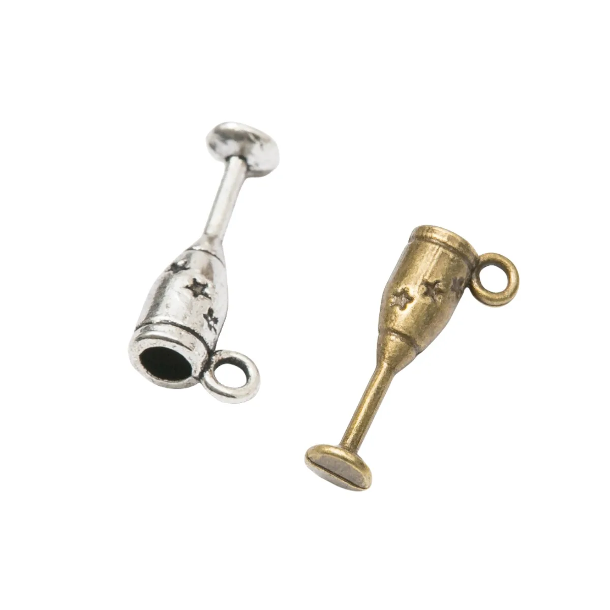 20 piezas dijes flautas de champán copa de vino 20x8mm bronce antiguo Color plata colgantes chapados hacer joyería tibetana hecha a mano DIY