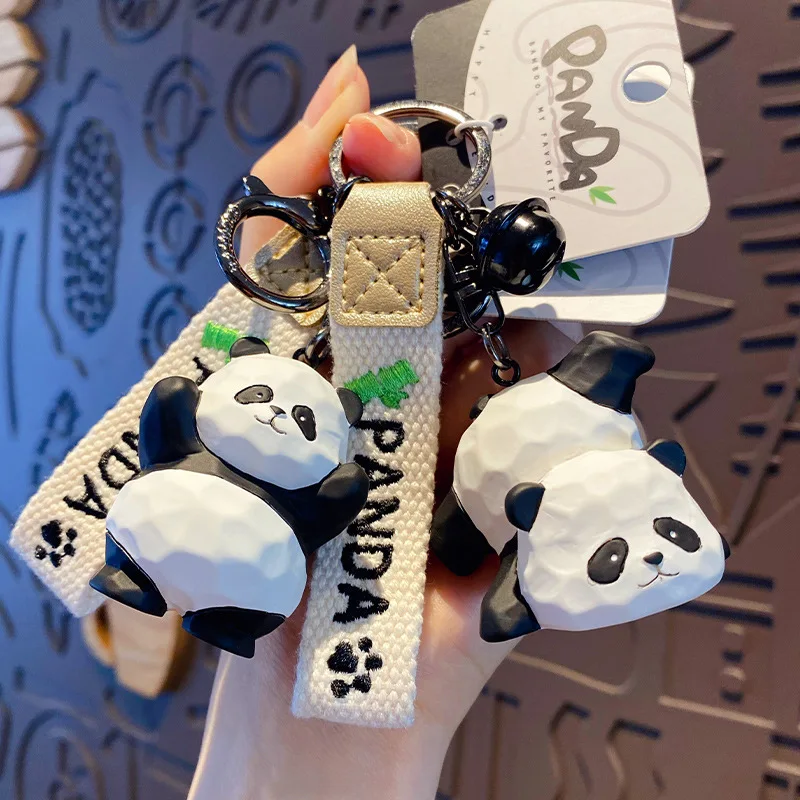 Cute Panda Resin Wood Carving INS Style Keychain Creative and Exquisite Bamboo Holding Keychain Bag Decorative Pendant l Gift