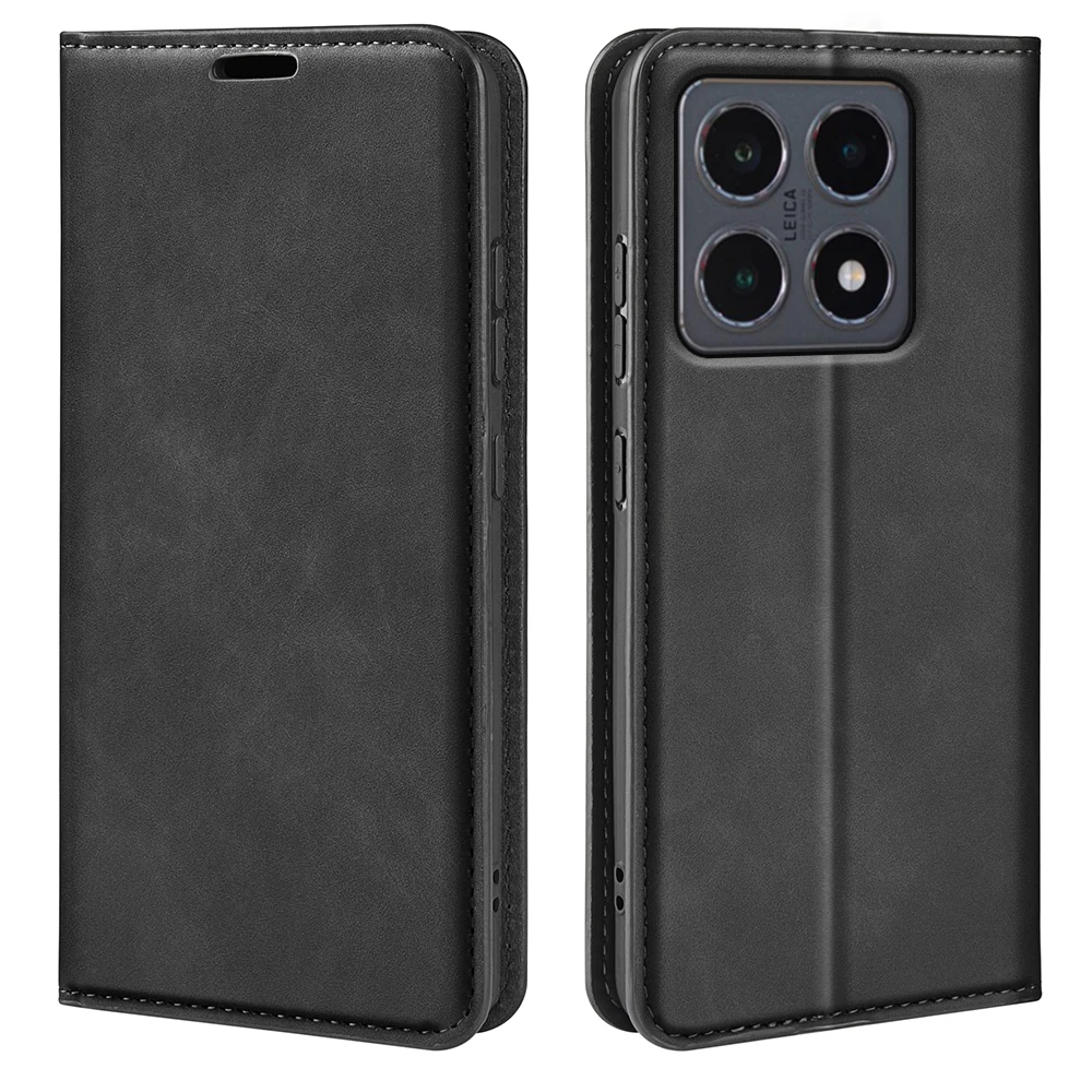 

For Xiaomi 15T Case Skin Touch Leather Wallet Phone Cover - Black