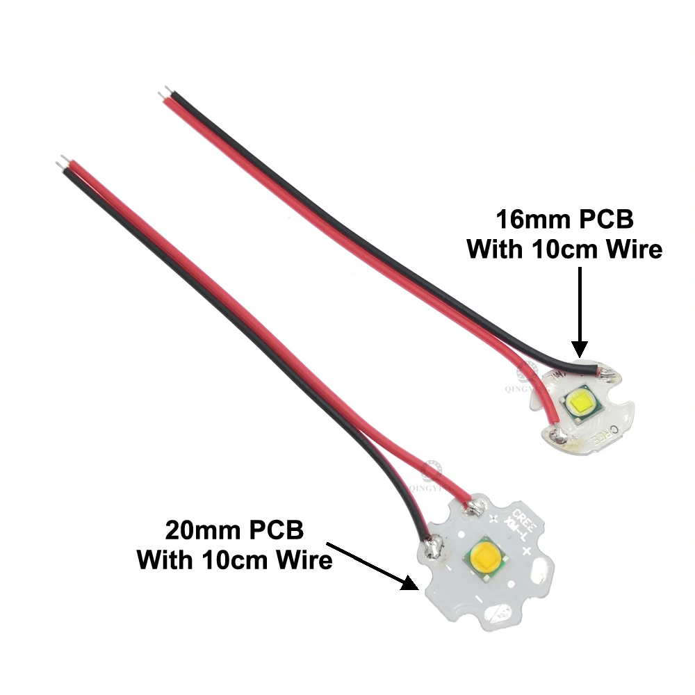 Diodes LED haute puissance, 5W-10W, 5050 perles, 3V, 3.7V avec fil de 10cm, 16mm ou 20mm, pièces de lampe de poche, vélo, voiture, sauna,
