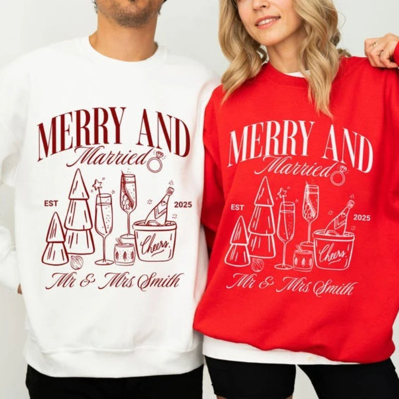 

Рождественский свитшот с надписью «Веселый и женатый», одинаковые для новорожденных пар, просто женатый первый Рождественский подарок для женатых, толстовка с капюшоном на заказ